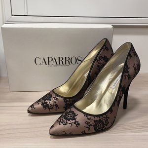 Caparros Damsel lace heels in Black Nude, size 10